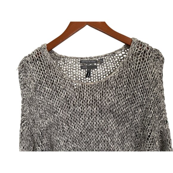 Vince Womens Hand-Knitted Open Weave Gray Tunic Sweater S Lightweight Crew Neck - Picture 2 of 7